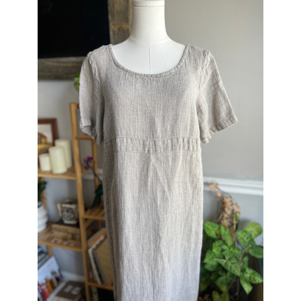 Vintage 90s Linen Maxi Dress Waffleknit Eileen Fisher Lagenlook Size Medium